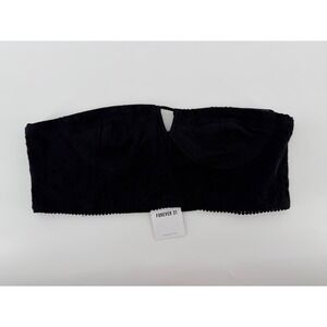 Forever 21 Black Eyelet Bandeau Crop Top Smocked Strapless Sweetheart XL NEW